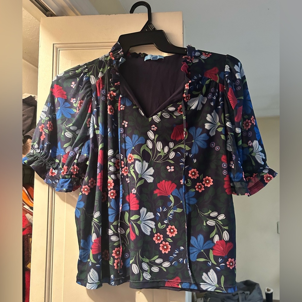 Draper James Navy Floral Blouse